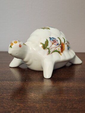 Vintage Trina Porcelain Floral Design Turtle Figurine